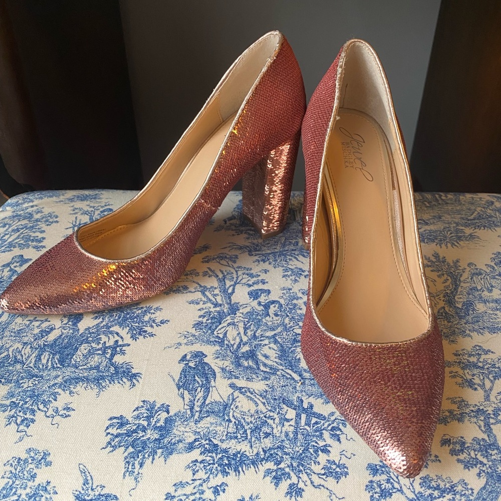 Badgley Mischka pink sequin heels